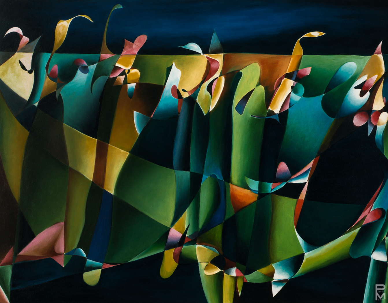 Abstract Oil on canvas painting, inspired by listening to Glen Gould playing Bach. 12x18 inches